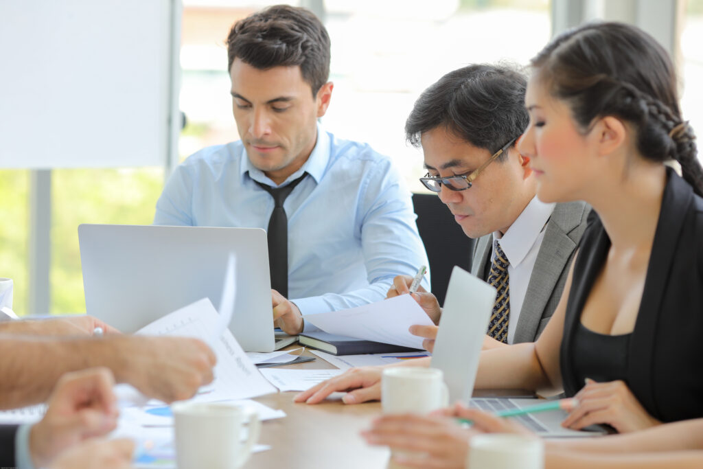 Business owner reviewing financial planning materials